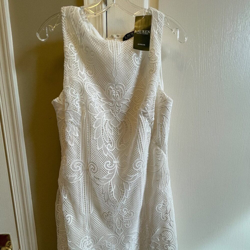 Elegant White Lace Lauren Ralph Lauren Dress - Size 14